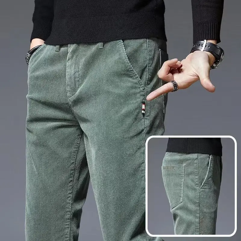 Top Trends: Autumn Winter Men Corduroy Casual Pants Streetwear New Fashion Male Clothing Solid Elastic Thicken Straight Full Trousers 28-38 Shoppable Styles