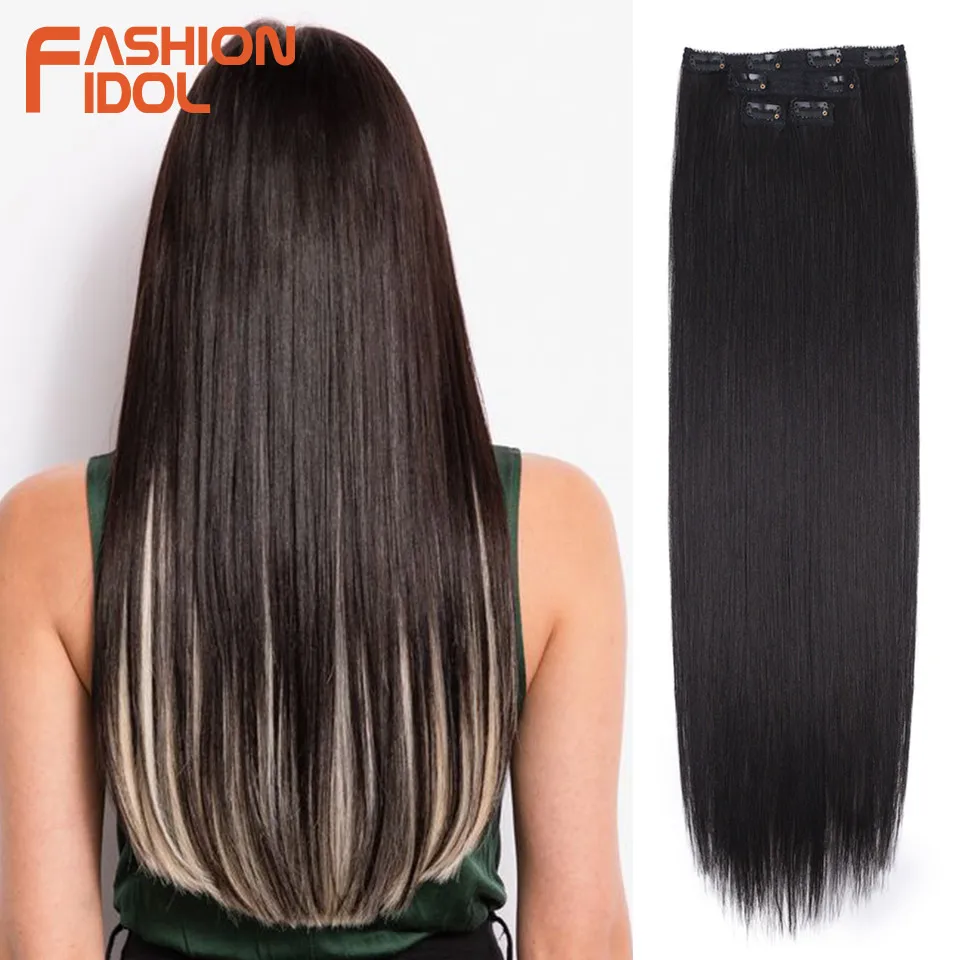 Top Trends: FASHION IDOL 8 Clips In Hair Extensions Long Straight Hairstyle Blonde 60CM Natural Synthetic Hair Daily Use Hairpiece For Women Shoppable Styles