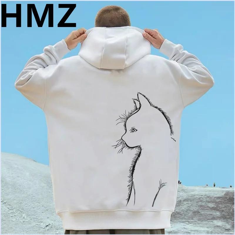 Top Trends: HMZ Winter High Street Hoodies Cotton Men Sweatshirt Fashion Streetwear Cat Print Hoodies For Men Casual Loose Pullovers Hoody Shoppable Styles