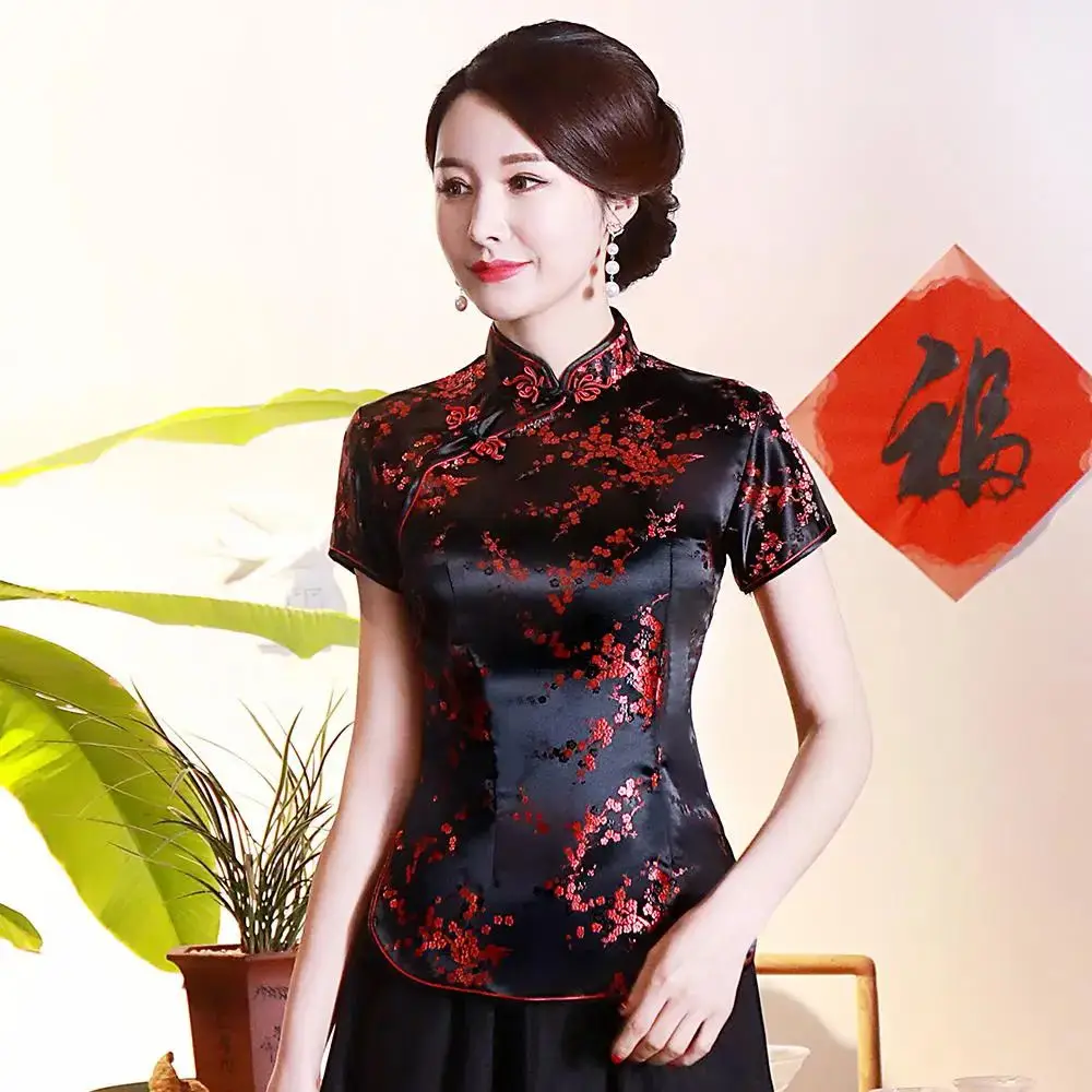 Top Trends: Vintage Flower Women Chinese Traditional Satin Blouse Summer Sexy Shirt Novelty Dragon Clothing Tops Plus Size 3XL 4XL WS009 Shoppable Styles