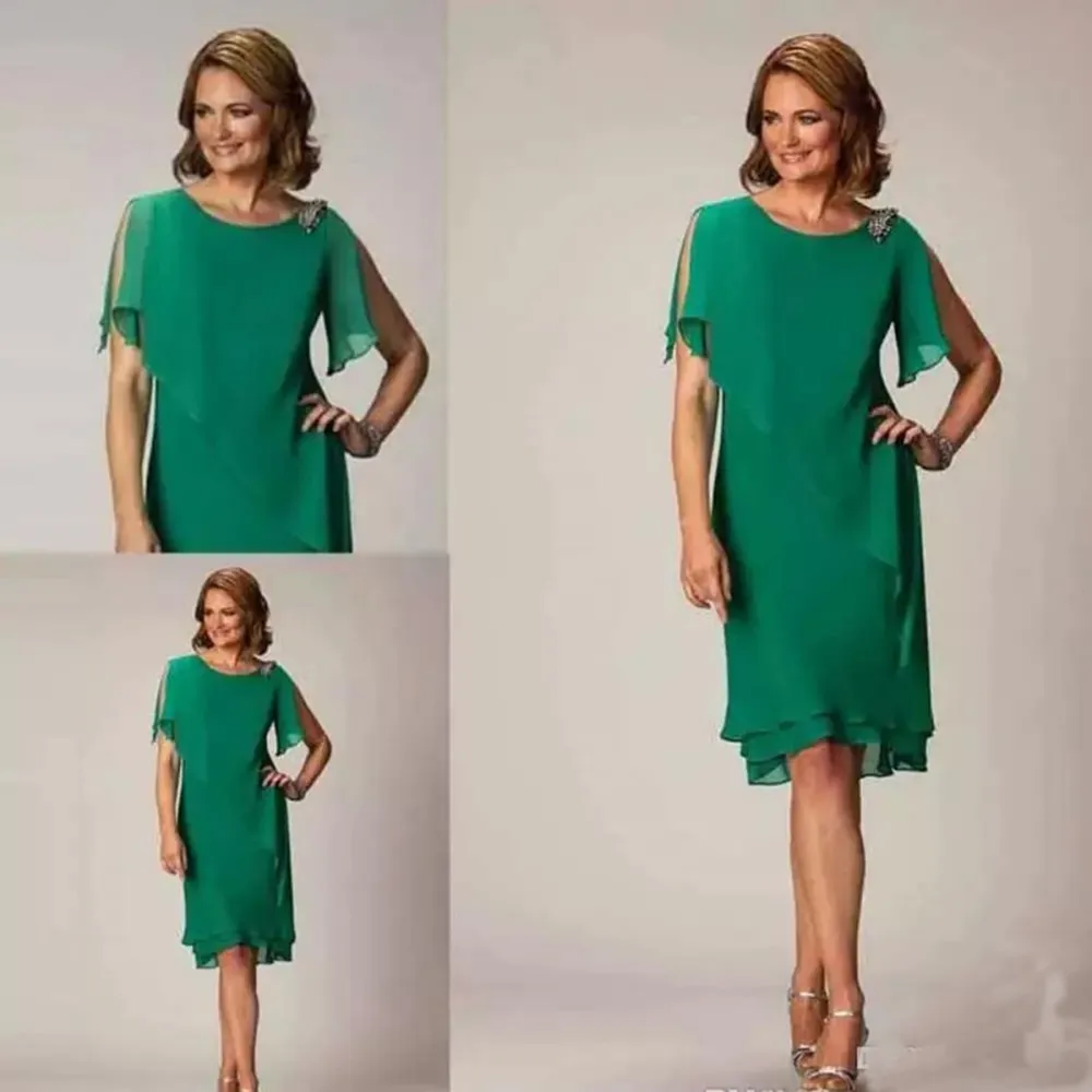 Top Trends: Simple Green Knee Length Mother Of The Groom Dress Short Sleeve Crystal Wedding Guest Ladies Prom Party Gown Robe De Soiree Shoppable Styles