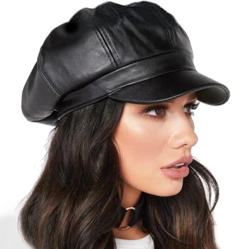 Top Trends: Women Men PU Leather Berets Hat Retro British Solid Beret Baseball Cap Outdoor Sun Hat Winter Warm Octagonal Hats Newsboy Caps Shoppable Styles