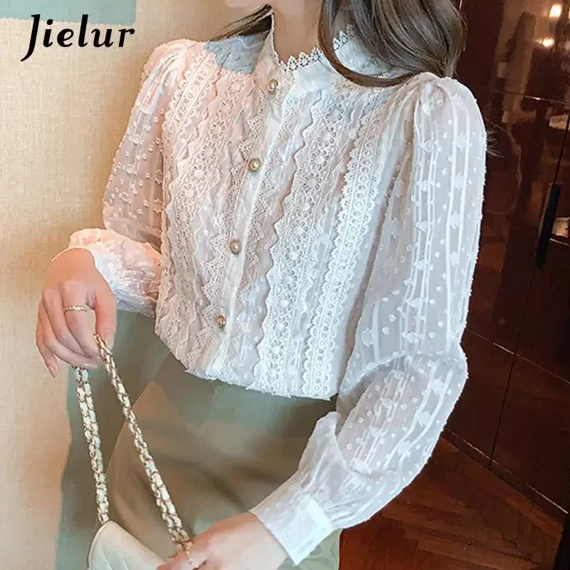 Top Trends: Jielur Autumn Women White Lace Blouse Shirt Women Tops Long Sleeve Blouse Women Blusas Mujer De Moda 2022 Blouses Femme Shirts Shoppable Styles - Image 2