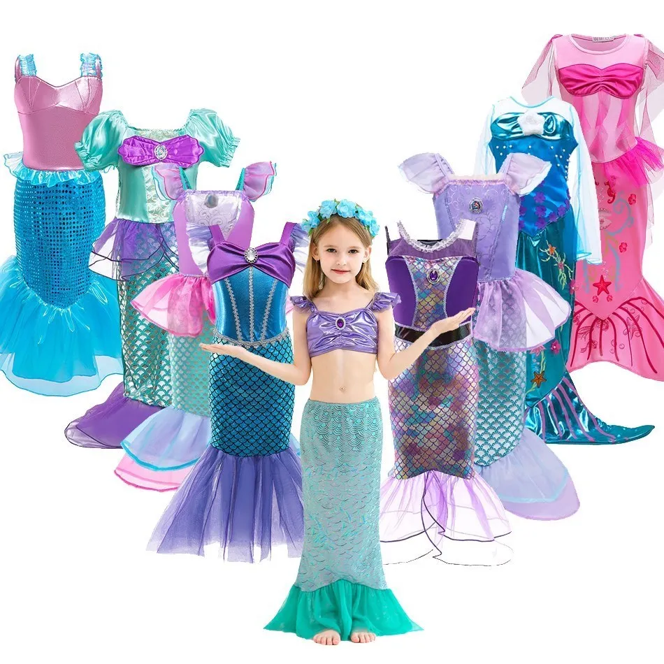 Top Trends: Girls Little Mermaid Costume Kids Birthday Halloween Princess Girl Dress Children Summer Ariel Party Clothes For Carnival 3-10T Shoppable Styles