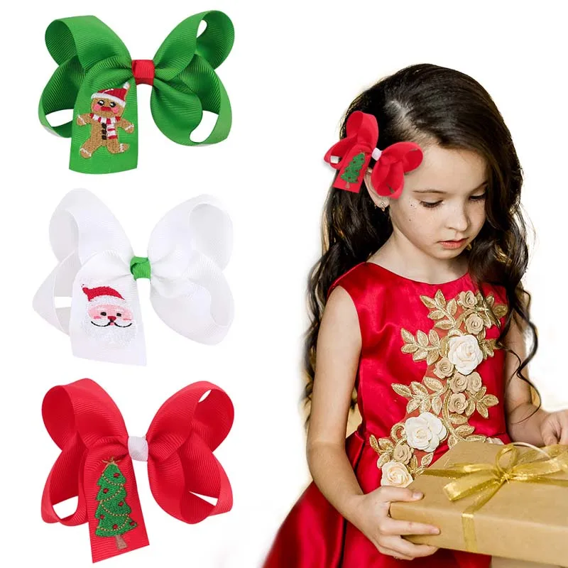 Top Trends: Oaoleer Christmas Embroidery Hair Bow Clips For Baby Girls Solid Color Tree Snowman Santa Hairpin Kids Headwear Hair Accessories Shoppable Styles