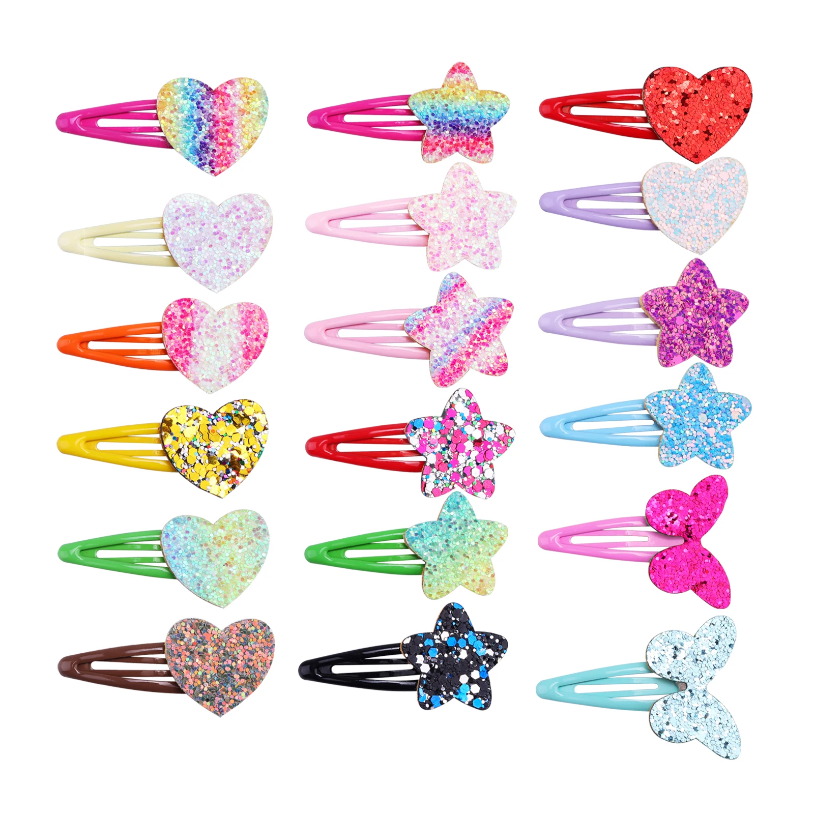 Top Trends: 18pcs Glitter Sparkle Hair Clips For Girls Star Heart Sequins Heart Clips Butterfly Rainbow Ponytail Accessories Shoppable Styles