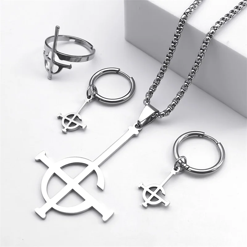 Top Trends: Stainless Steel Jewelry Set Ghost BC Rock Band Pendant Necklace The Band Ghost Ghoul Chain Necklaces Fashion Earring Ring Collar Shoppable Styles