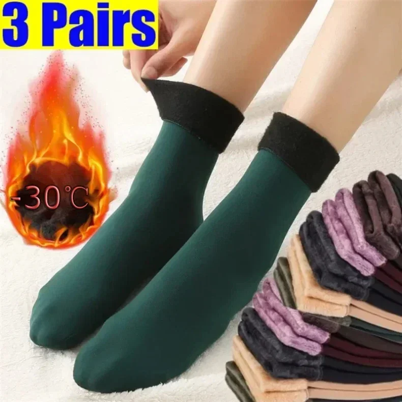 Top Trends: 3Pairs Women Men Winter Warm Thicken Wool Cashmere Snow Socks Velvet Thermal Sleep Solid Color Floor Sock Skin Seamless Soft Shoppable Styles