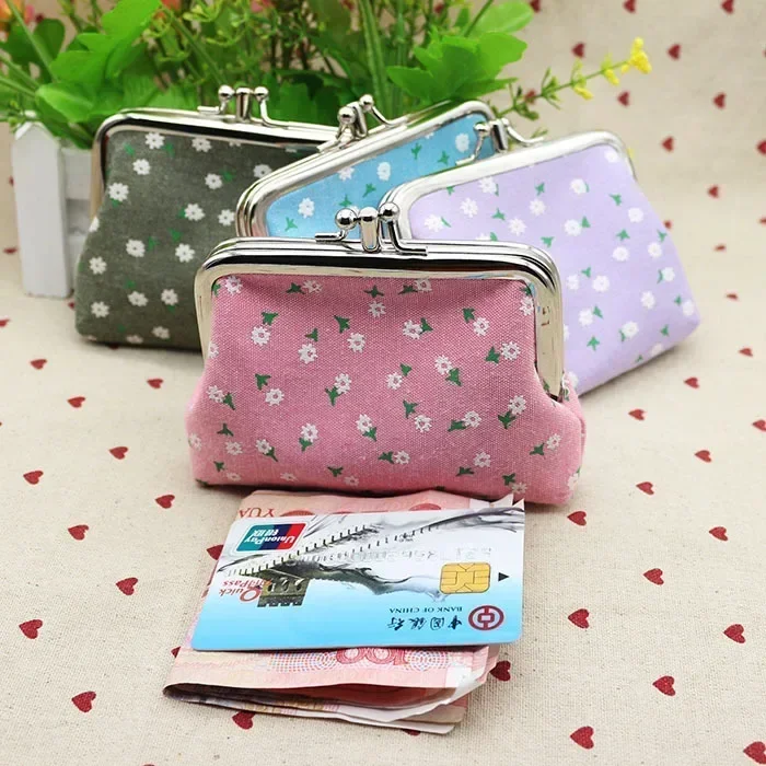 Top Trends: Women Coin Purse Cute Flower Print Ladies Mini Bag Coin Bag Two Metal Button Pocket Coin Pouch Key Credit Card Holder Shoppable Styles