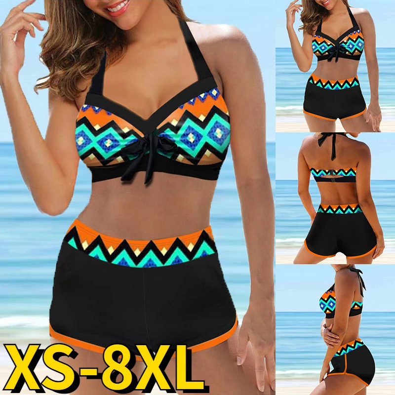 Top Trends: 2022 New Women Sexy Two Piece Swimsuit Swimwear Summer Swimsuit Printing Loose Size Swim Skirt Ladies High Waist Bathing Suit Shoppable Styles