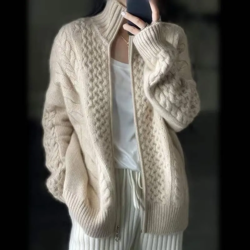 Top Trends: Autumn And Winter New Thick Turtleneck Cashmere Knitted Cardigan Women&#039;s Loose Wool Sweater Cardigan Larg Size Female Jacket Top Shoppable Styles