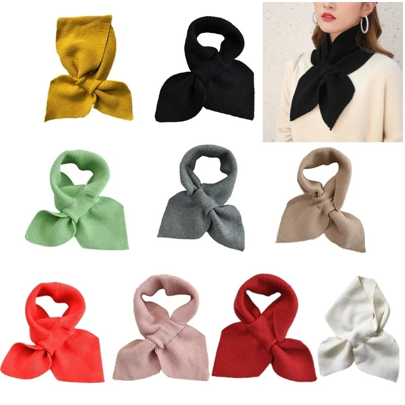 Top Trends: Women Knitted Cross Collar Scarf Winter Thicken Warm Solid Color Crochet Loophole Neckerchief Sweet Bowknot Neck Warmer Shoppable Styles