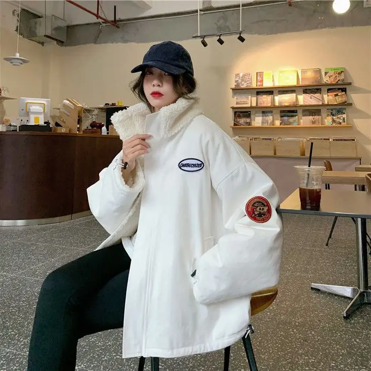 Top Trends: Wearing Cotton Jackets On Both Sides, Women's Winter Plush Korean Version Loose Fitting Imitation Lamb Cashmere Cotton Jacket Shoppable Styles - Image 4