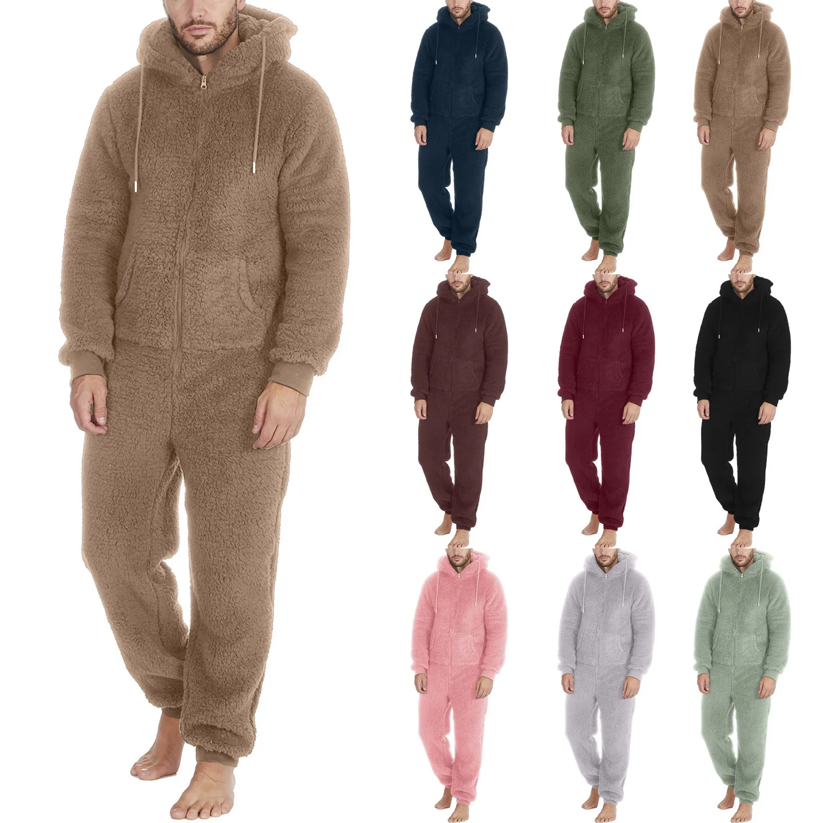 Top Trends: Men Plush Teddy Fleece Pajamas Winter Warm Hoodies Bodysuit Overalls Suits Sleepwear Daily Hooded Flannel Homewear Nightwear 5XL Shoppable Styles