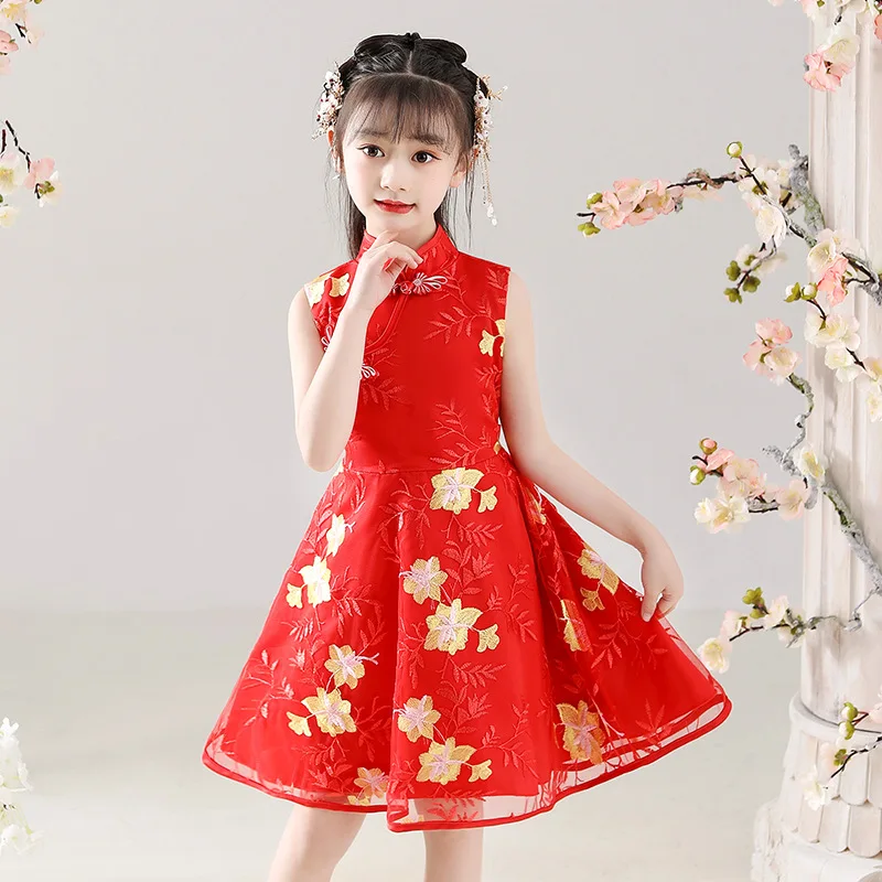 Top Trends: Chinese Traditional Dress Midi Party Dresses Cheongsam Qipao For Girls Party Costumes New Year Clothes Princess Kids 3-12Years Shoppable Styles