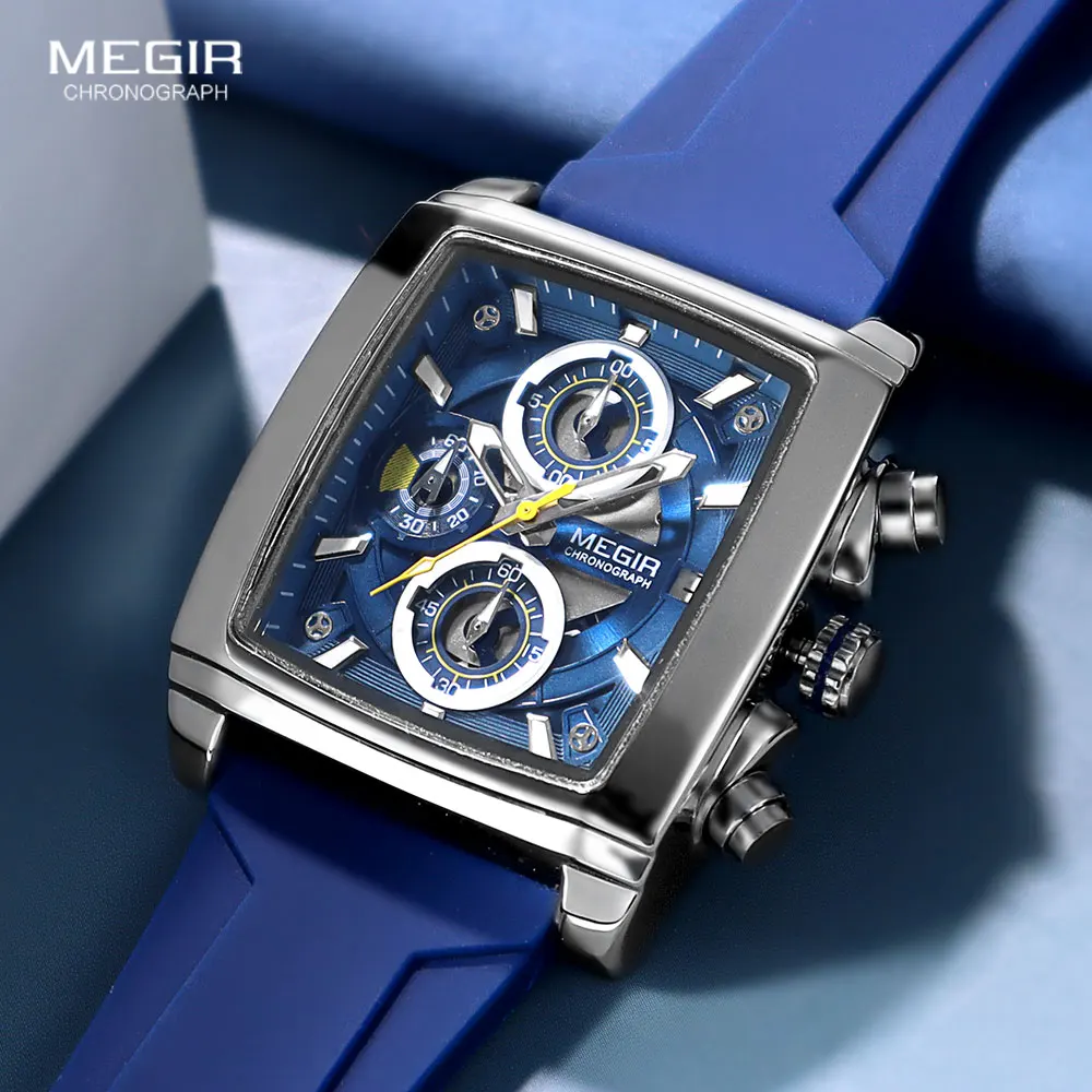 Top Trends: MEGIR Casual Sport Watch For Men Fashion Waterproof Chronograph Quartz Wristwatch With Luminous Hands Blue Silicone Strap Date Shoppable Styles