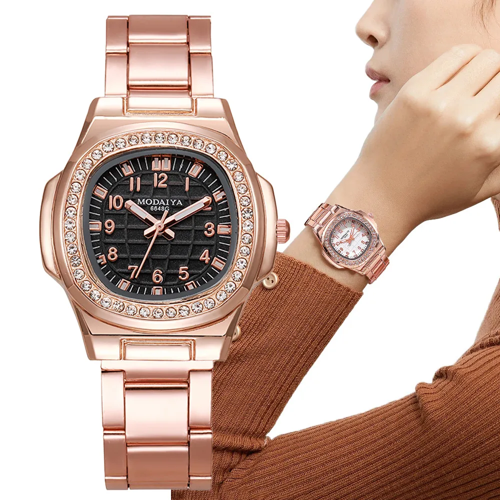 Top Trends: Luxury Ladies Digital Diamond Studded Quartz Watch Fashion 2023 New Rose Gold Stainless Steel Strap Women's Dress Clock Watches Shoppable Styles