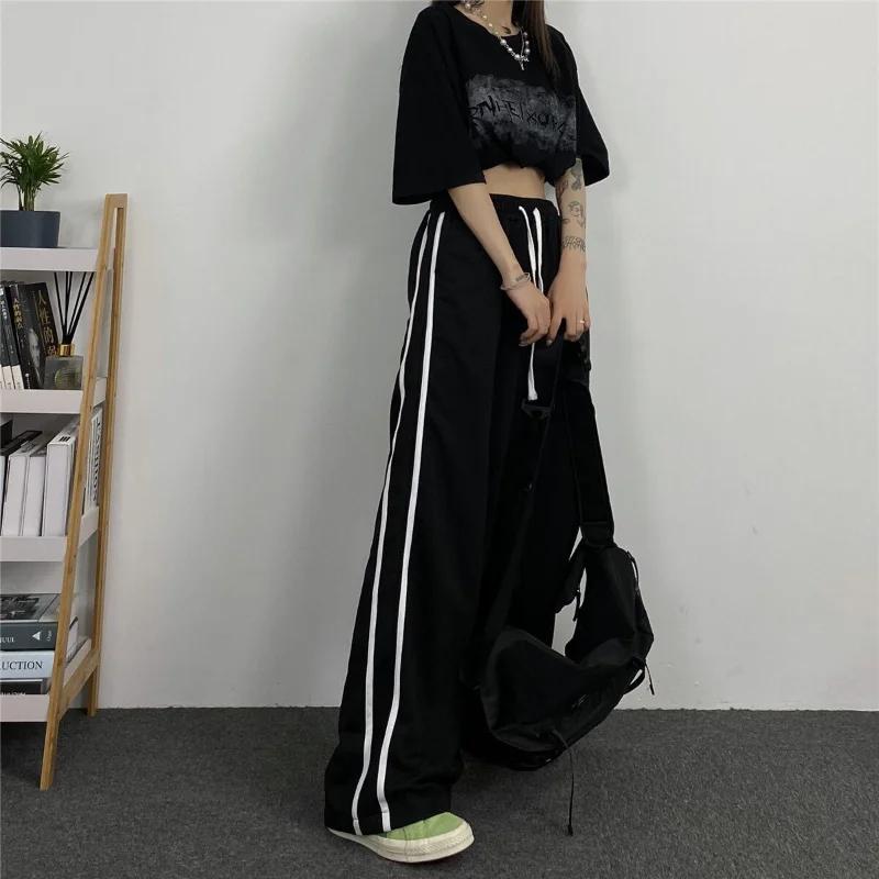 Top Trends: Women's Straight Sports Pants Korean Clothing All-match Trend Lacing Patchwork Wide Leg Pants Casual Fashion Spring Summer Shoppable Styles