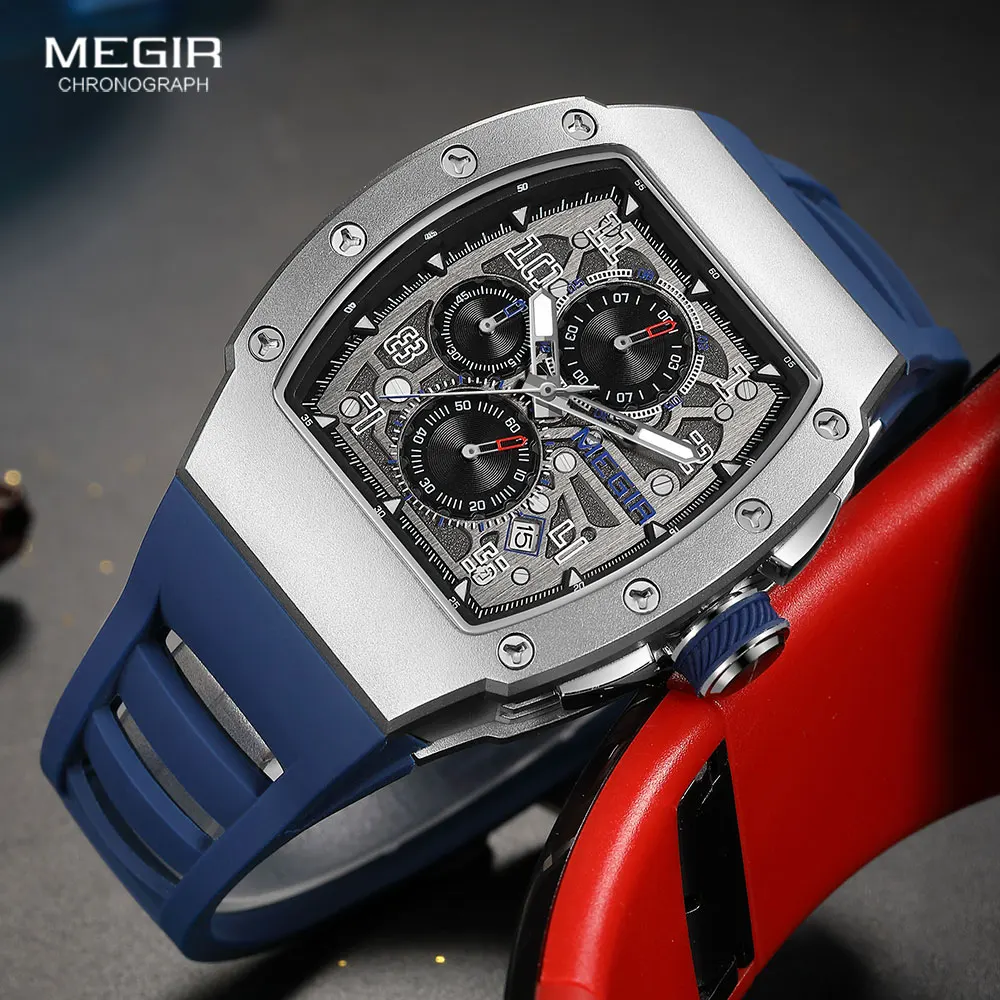 Top Trends: MEGIR Chronograph Quartz Watch For Men Luxury Stainless Steel Quartz Wristwatch With Luminous Hands Auto Date Blue Silicone Band Shoppable Styles - Image 2