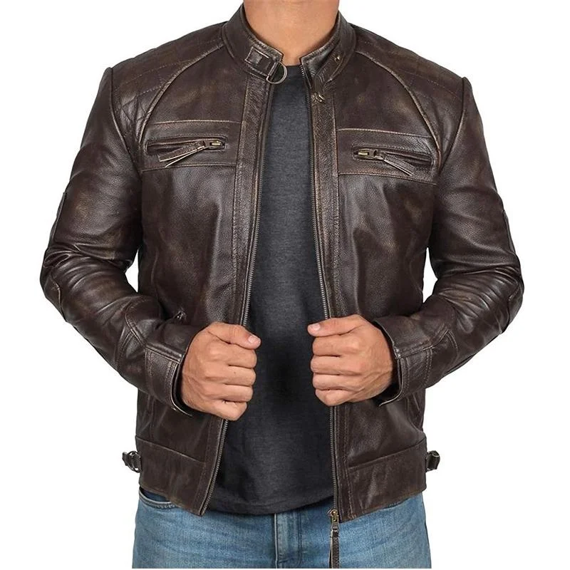 Top Trends: 2024 New Men&#039;s Retro Leather Jacket Jacket Men Stand-up Collar Punk Handsome Motorcycle Leather Jacket Rock Jacket Shoppable Styles