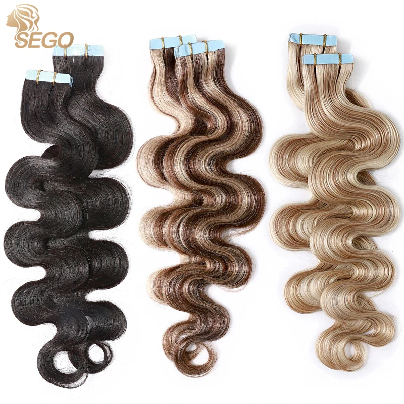 Top Trends: SEGO 12&quot;-24&quot; 2.5g / pc Remy Human Hair Body Wave Tape In Hair Extensions Adhesive Seamless Hair Weft Blonde Hair 20pcs / 50g Shoppable Styles