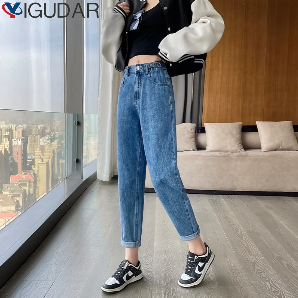 Top Trends: Belt Vintage High Waist Harlan Jeans Women New Students Korean Fashion All-match Female Loose Boyfriend Denim Pants Womens Shoppable Styles