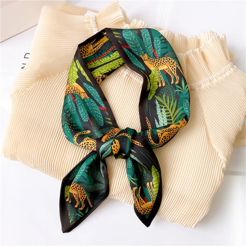 Top Trends: 2022 Women Silk Scarf Print Female Luxury Skinny Hair Neck Scarves Lady&#039;s Bag Tie Ribbons Headband Accessories Summer New Shoppable Styles