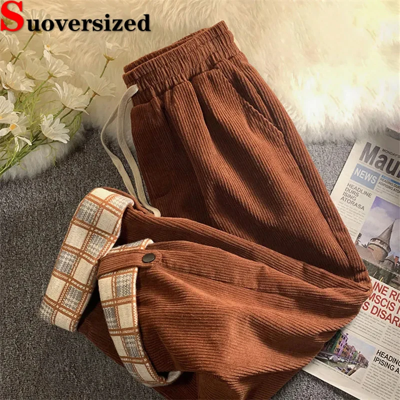 Top Trends: Oversized 145kg Velvet Wide Leg Pants Elastic High Waist Pantalones Casual Women Baggy Spodnie Korean Lace Up Straight Trousers Shoppable Styles