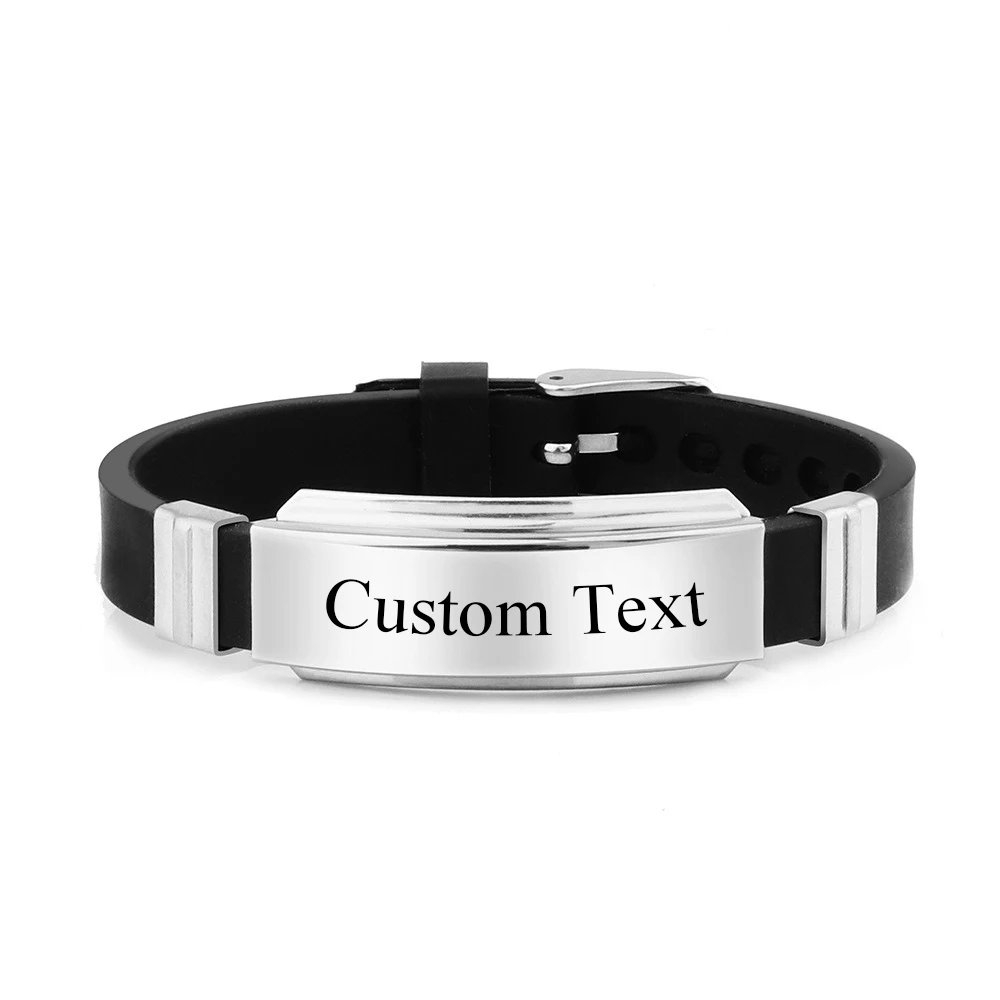 Top Trends: Custom Name Phone Number Stainless Steel Bracelet Children Silicone Id Bracelets For Women Bracelet Men Jewelry Shoppable Styles