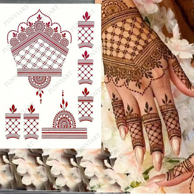 Top Trends: Waterproof Henna Tattoo Brown Henna Stickers For Hand Fake Tattoo For Women Body Art Temporary Hena Design Mehndi Stickers Shoppable Styles