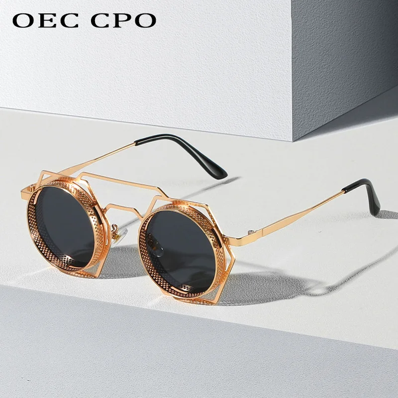 Top Trends: OEC CPO Steampunk Round Sunglasses Women Men 2023 Metal Mesh Personality Sun Glasses Female Eyewear Goggle UV400 Shades Oculos Shoppable Styles