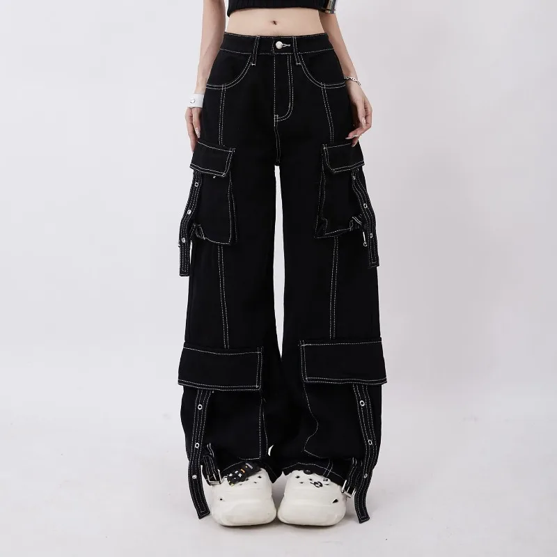 Top Trends: QWEEK Y2k Gothic Cargo Jeans Women Black Punk Streetwear Baggy Denim Pants Vintage Korean Fashion Grunge Trousers Aesthetic Shoppable Styles