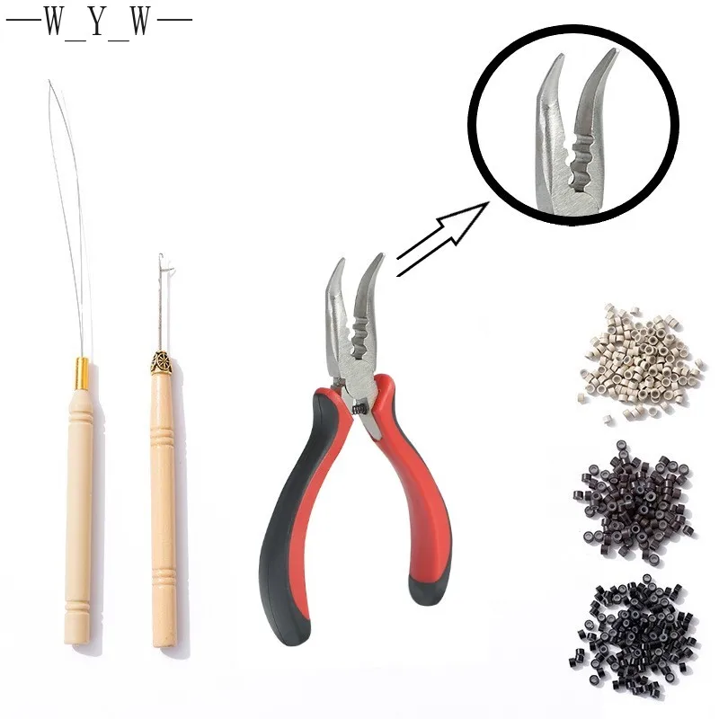 Top Trends: 1 Bottle / 100Pcs Micro Links / Beads+ 1Pc Pulling Needle+ 1Pc Crochet Needle+ 1Pc 3 Holes Curved Mouth Plier Hair Extensions Tool Kit Shoppable Styles