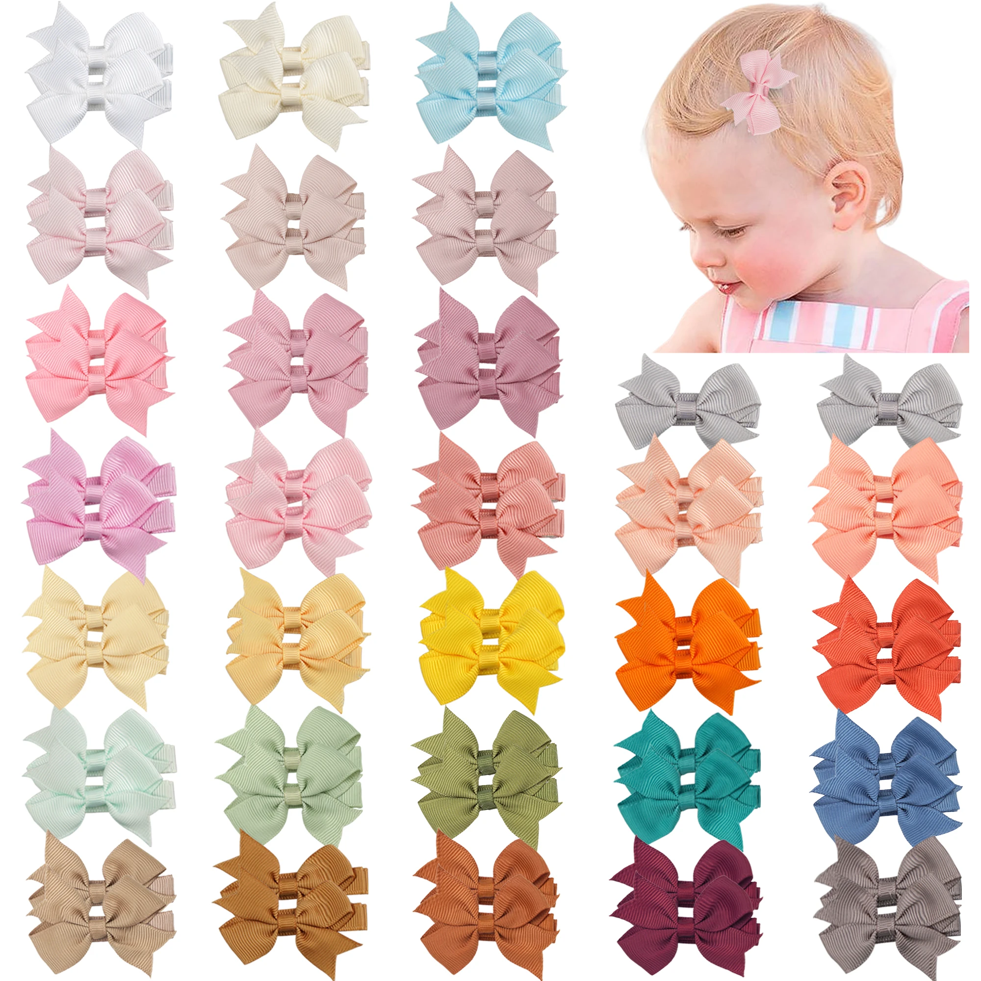 Top Trends: 50 / 60Pieces In Pairs Baby Girls Fully Lined Hair Pins Tiny 2" Hair Bows Alligator Clips For Little Girls Infants Toddler Shoppable Styles