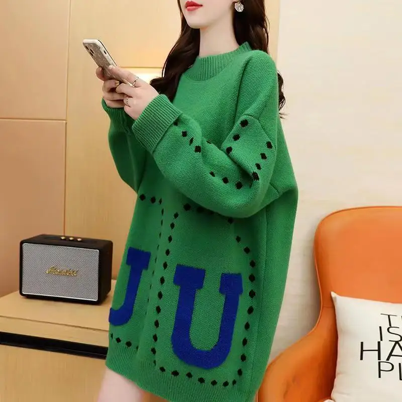 Top Trends: Fashion O-Neck Knitted Spliced Loose Korean Sweaters Female Clothing 2023 Winter New Oversized All-match Pullovers Casual Tops Shoppable Styles