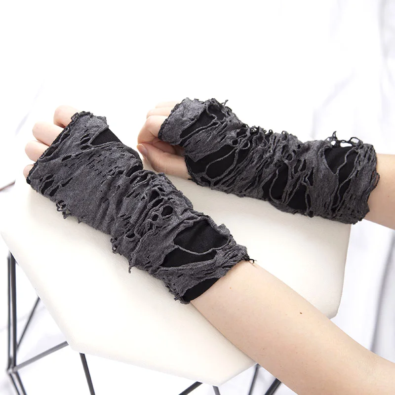 Top Trends: Black Punk Gothic Fingerless Unisex Long Gloves Sports Hole Sun Protection Mittens Women Men Fashion Hollow Out Rock Gloves Shoppable Styles