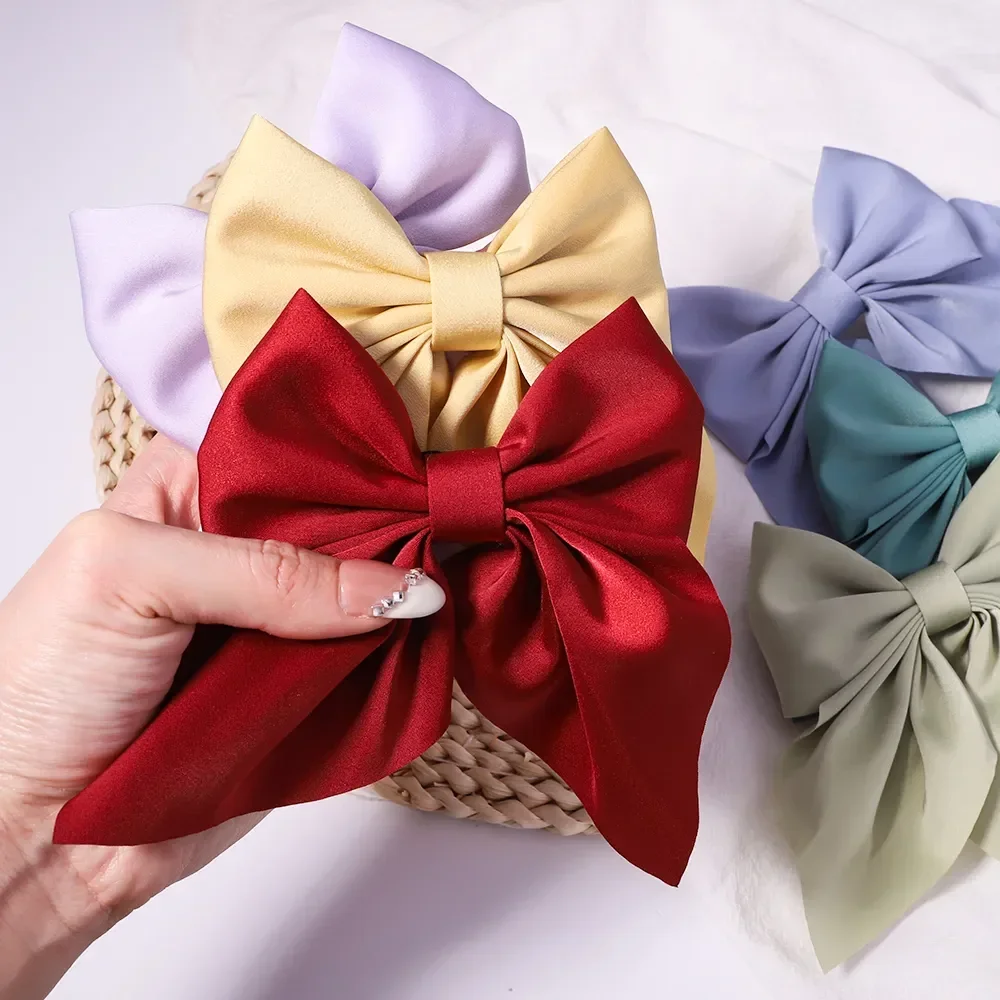 Top Trends: New Sweet Bow Hairpins Solid Color Bowknot Hair Clips For Girls Satin Butterfly Barrettes Duckbill Clip Kids Hair Accessories Shoppable Styles