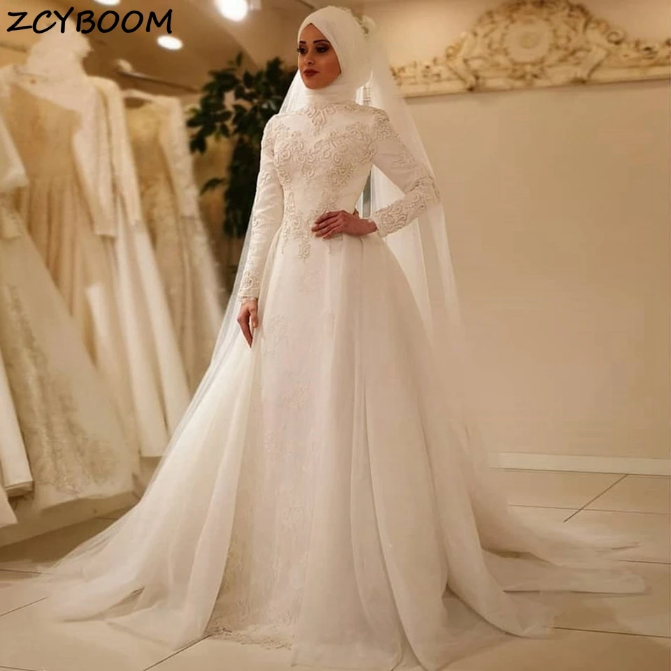 Top Trends: 2023 White / Ivory Women A-Line Wedding Dresses Muslim Arabic Lace Appliques Bridal Gowns Elegant Long Sleeves Vestidos De Novia Shoppable Styles