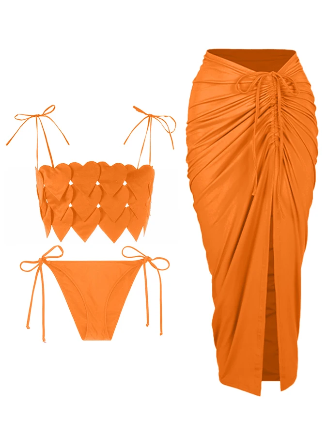 Top Trends: Peach Heart Design Bikini Set 2023 Fashion Beach Outfits For Women Swimwear Summer Solid Color Bathing Suits New Midi Dress Shoppable Styles