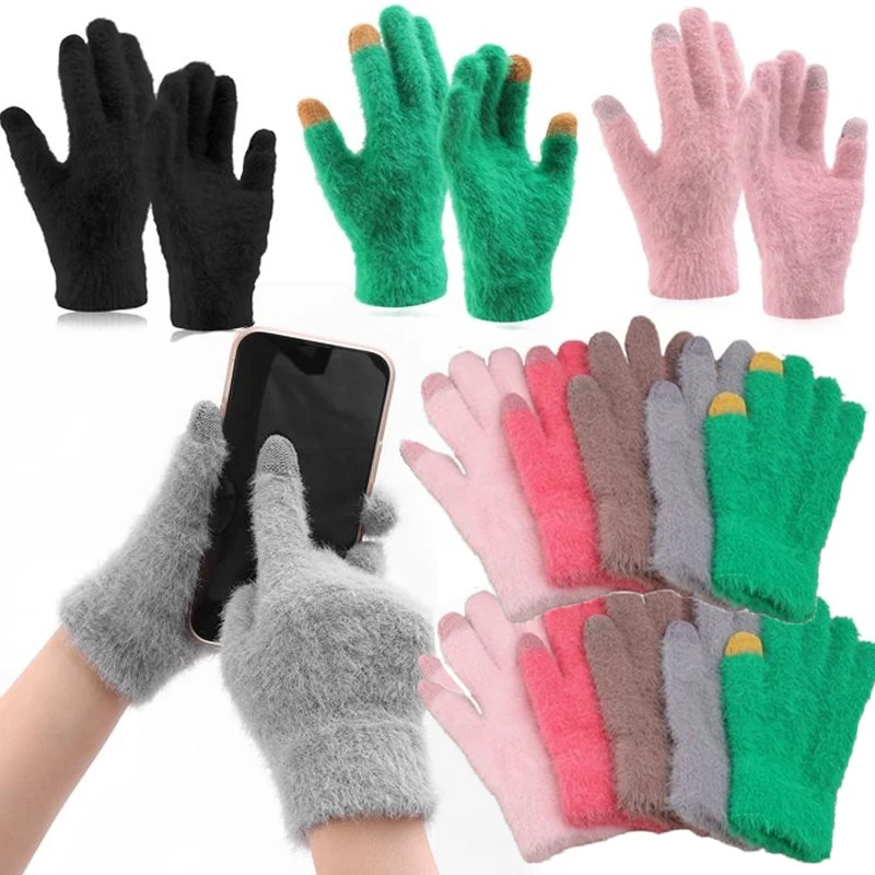 Top Trends: Autumn Winter Women Full Finger Gloves Imitation Rabbit Fur Women Toucnscreen Gloves Warm Knitted Glove Outdoor Cool-proof Shoppable Styles