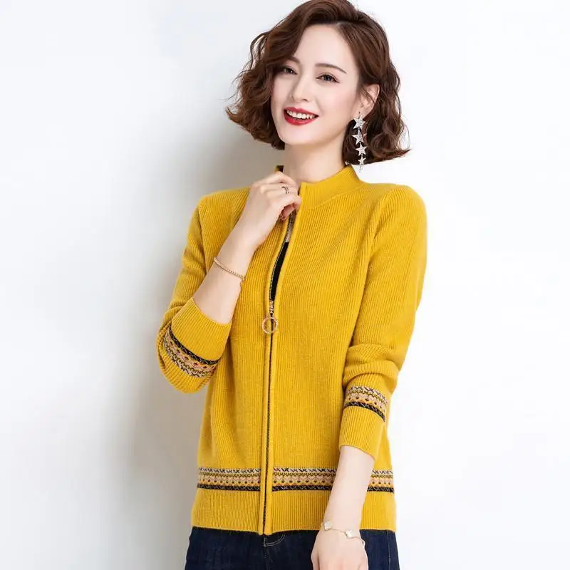 Top Trends: Chinese Style Printing Zipper Premium Cardigan Half High Collar Thick Women's Clothing Slim Embroidery Hot Selling Wild Knitting Shoppable Styles - Image 3