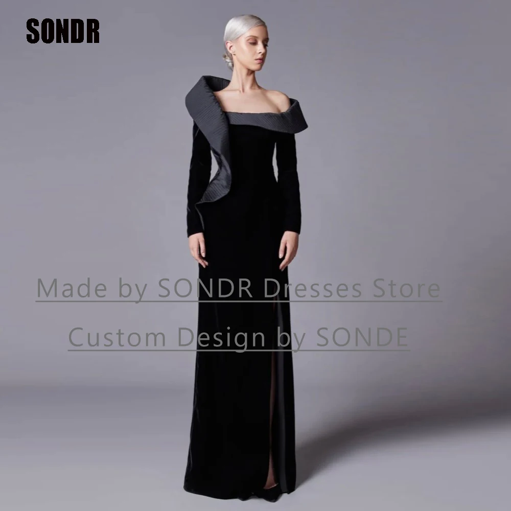 Top Trends: SONDR Black Velour Long Dubai Prom Dresses Full Sleeves Modern Custom Floor Length Evening Party Gowns Robes De Soirée 2023 Shoppable Styles