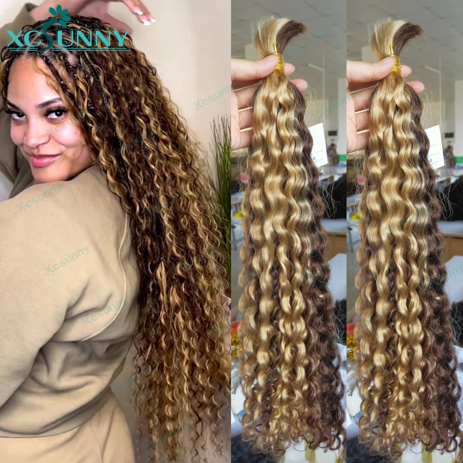 Top Trends: Bulk Human Hair For Braiding Highlight Curly Loose Deep Wave Double Drawn Boho Knotless Braids Hair Bundles No Weft Wholesale Shoppable Styles