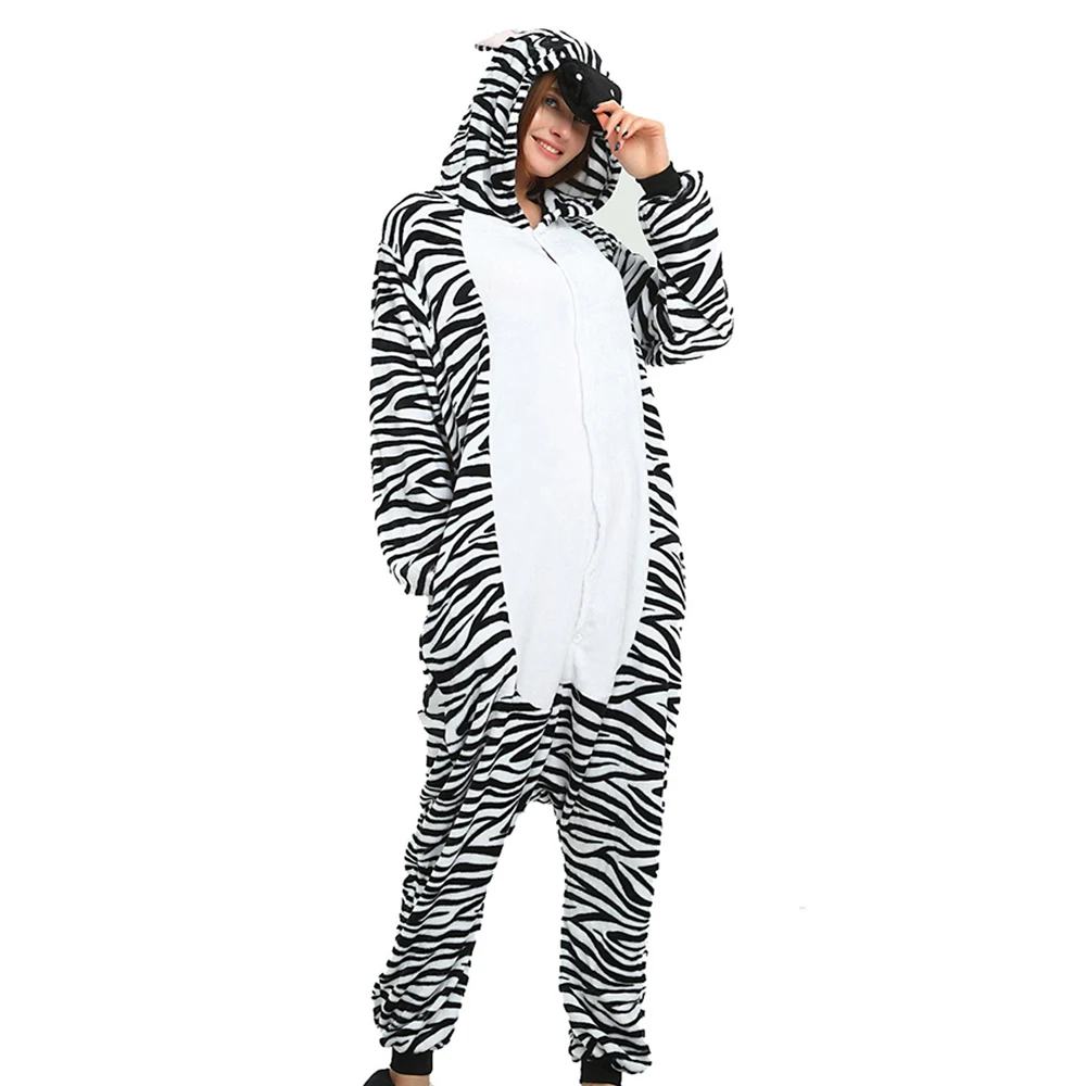 Top Trends: Funny Cosplay Cartoon Sleepwear Hooded Flannel Warm Soft Overall Kigurumi Zebra Pajamas Anime Onesies Halloween Party Costume Shoppable Styles