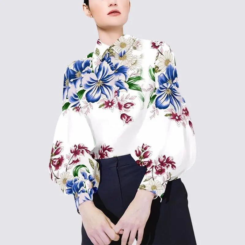 Top Trends: Fashion Printed All-match Floral Lantern Sleeve Blouse Women&#039;s Clothing 2023 Autumn Winter New Casual Tops Office Lady Shirt Shoppable Styles