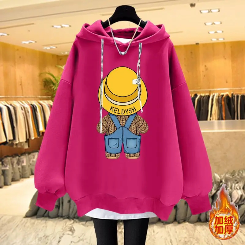 Top Trends: Autumn Winter New Printing Plus Size Hoodies Tops Long Sleeve Solid Loose Fake Two Pieces Pullovers Casual Fashion Women Clothes Shoppable Styles