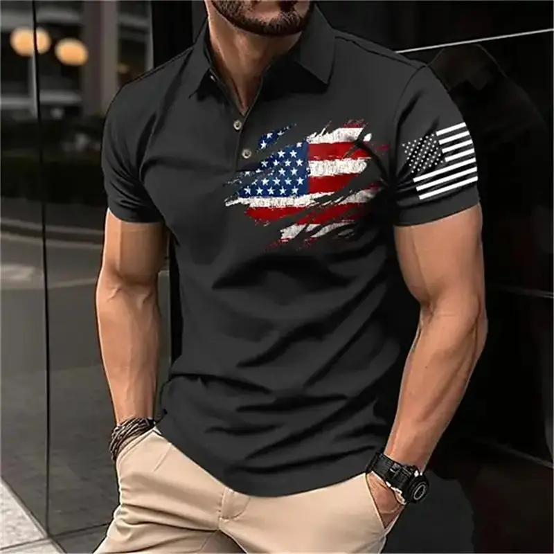 Top Trends: Vintage Men‘S Polo Shirt 3d Flag Of The United States Printed Men Clothing Loose Oversized Shirt Street Casual Short Sleeve Tops Shoppable Styles