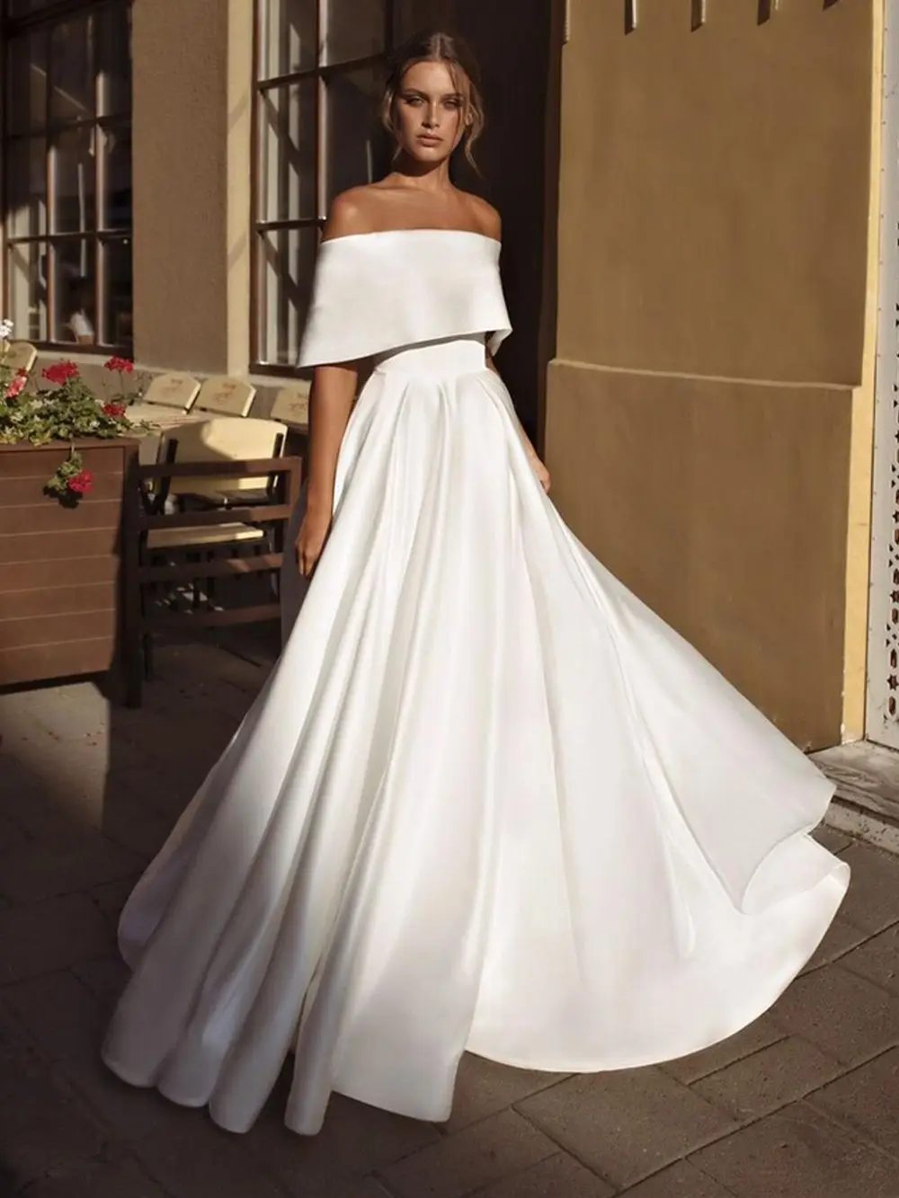 Top Trends: Gorgeous Off-Shoulder Boat-Neck Bridal Wedding Dress With 2023 Long Pleats Ruching Train Modern Backless Vestidos De Novia Shoppable Styles