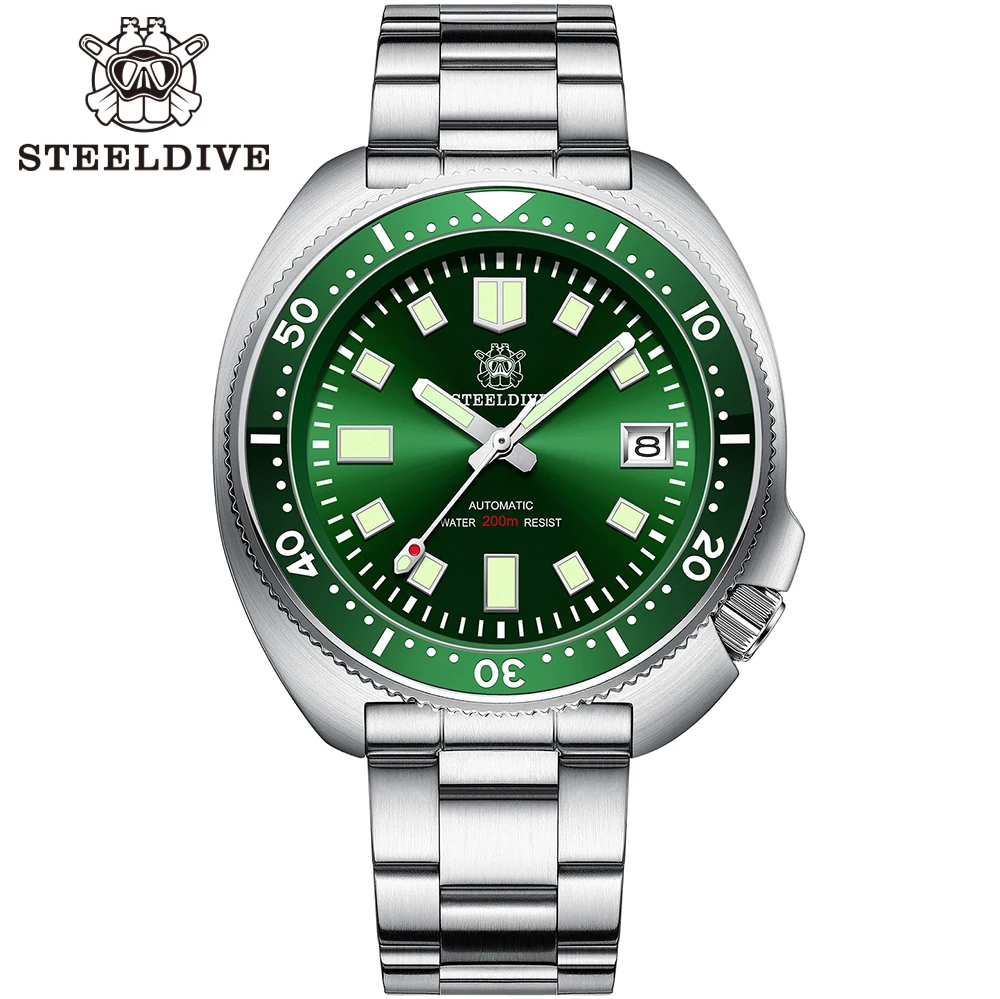 Top Trends: SD1970 Steeldive Rubber Band 44MM Men NH35 Dive Watch With Green Ceramic Bezel Shoppable Styles