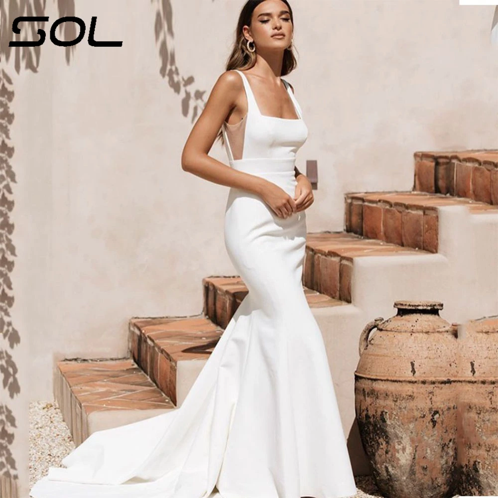 Top Trends: Sol Simple Spaghetti Straps Square Collar Mermaid Wedding Dress For Bride Backless Beach Bridal Gown Sexy Robe De Mariée Shoppable Styles